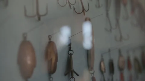 Collection of fish hooks Stock Footage 89531398