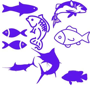 Collection of Fish silhouettes Illustrazione stock
