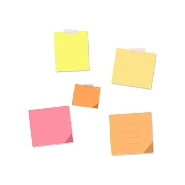 Collection of five colorful sticky notes with tape and shadows on white bac.. Stockillustratie