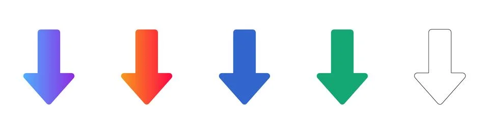 Collection of Five Downward Directional Arrow Icons Illustrazione stock
