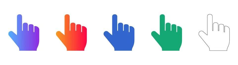 Collection of Five Hand Pointer Cursor Icons Stock Illustration