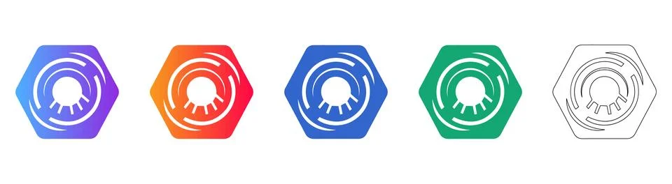Collection of Five Hexagonal Camera Shutter Icons Illustrazione stock