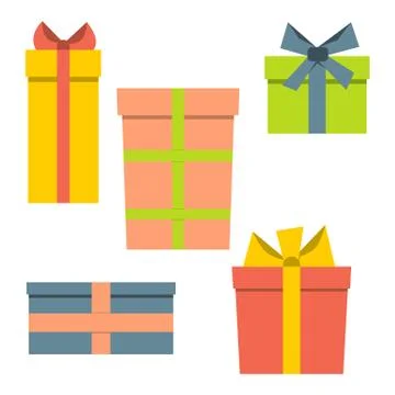 Collection of five multi colored gift boxes Stock Illustration