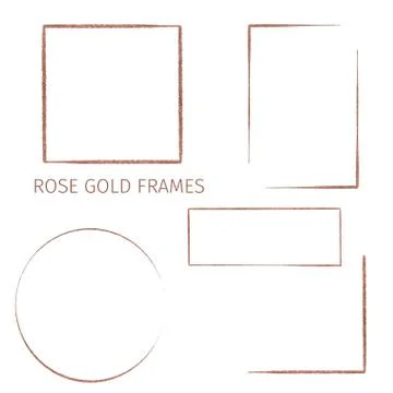 Collection of five rose gold frames, hand drawn Stock Illustration