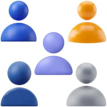 A collection of five stylized 3D user profile avatars in various colors, incl Stock Illustration