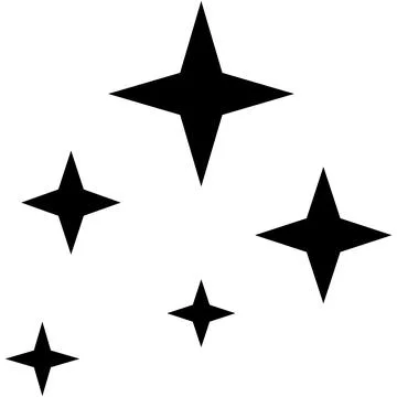 Collection of five stylized four-pointed stars, varying in size. Stock Illustration