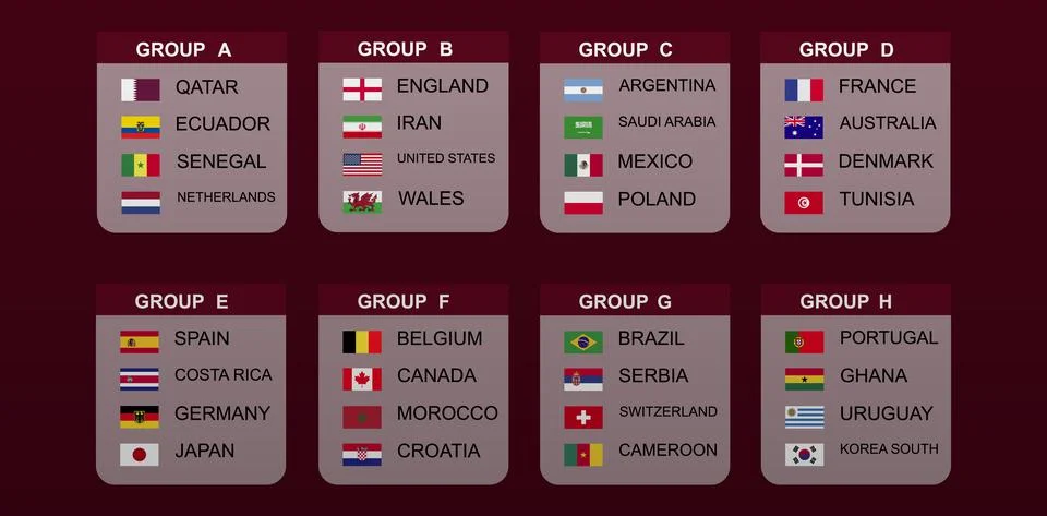 Collection of flags of competitors on a red background Stock Illustration