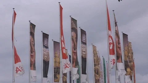 Collection of flags at the MAS museum in Antwerp Stock Footage 113562590