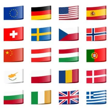 Collection flags national countries Stock Illustration