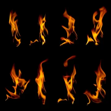 Collection of flames on black Stock Photos