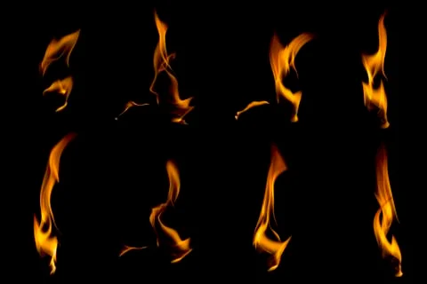 Collection of flames on black Stock-Fotos