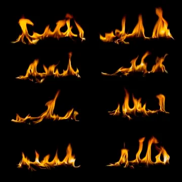 Collection of flames on black Stock Photos