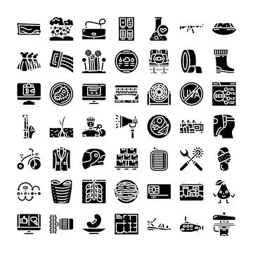 Collection of flat black glyph icons for web design Stock Illustration