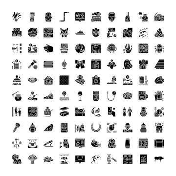 Collection of flat black glyph web icons Stock Illustration