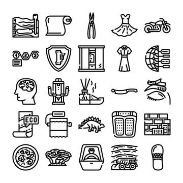 Collection of flat black line icons illustrating various concepts Stock Illustration