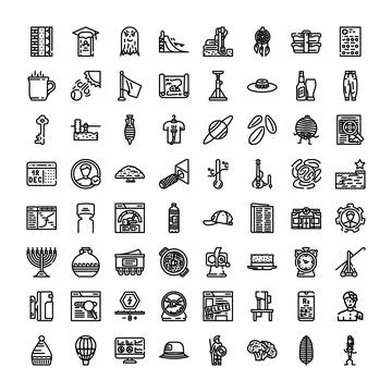 Collection of flat black line vector icons Stock Illustration