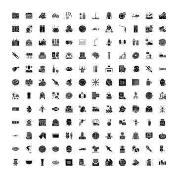 Collection of flat black silhouette interface design icons Illustrazione stock
