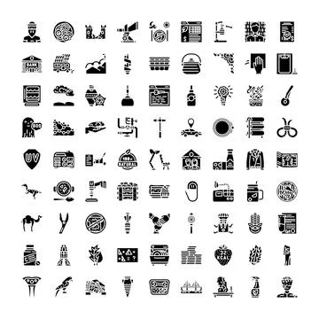 Collection of flat black ui ux icons Stock Illustration