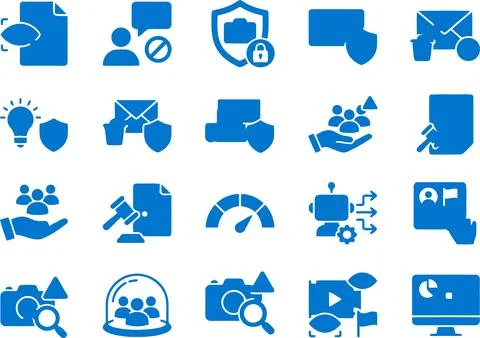 Collection of Flat Blue Vector Icons Representing Data Security and Busines.. Illustrazione stock