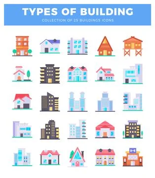 Collection of flat building icons on a white background Ilustración de archivo