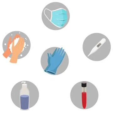 Collection of flat, color, vector icons. Coronavirus and epidemy protection. Stock Illustration