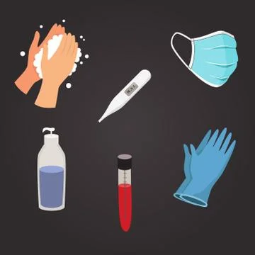 Collection of flat, color, vector icons. Coronavirus and epidemy protection. Stock Illustration