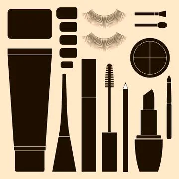 Collection of flat cosmetics Stock Illustration