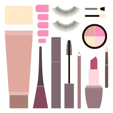Collection of flat cosmetics Stock Illustration