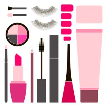 Collection of flat cosmetics Stock Illustration
