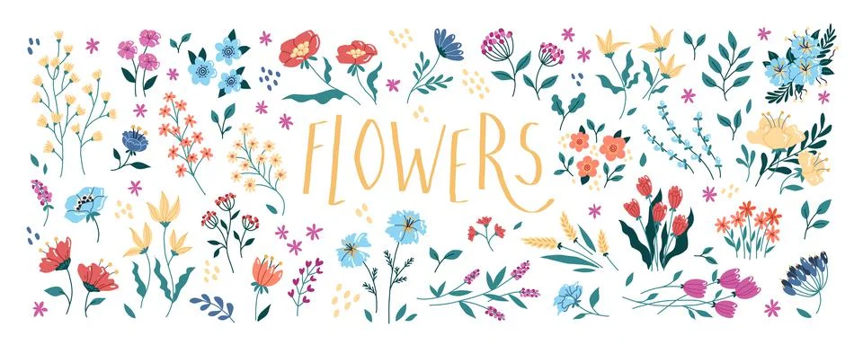 Collection. Flat decorative cute elements, elegant icons. Different color Illustrazione stock