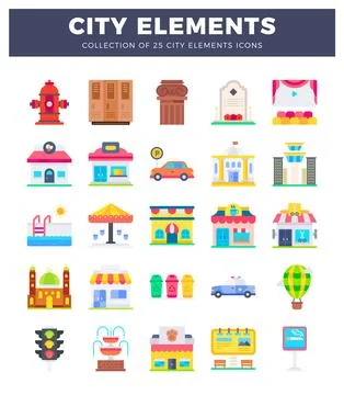 Collection of flat design city elements icons. modern graphic design with s.. Stock Illustration