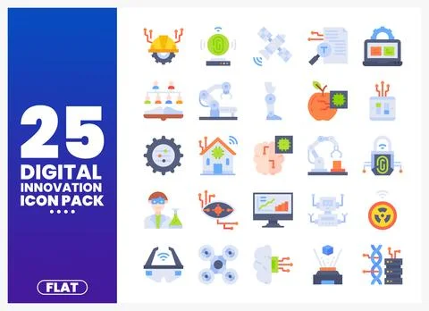 Collection of flat design digital innovation icons on white background Stock Illustration