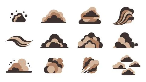 Collection of flat design dust clouds smoke and explosion elements. Illustrazione stock