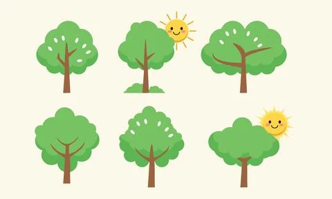 Collection of Flat Design Green Trees for Landscape and Nature Illustrations Stock Illustration