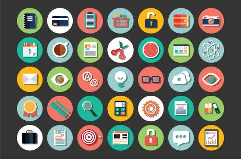 Collection of flat design icons, cloud computing, communication, vector illus Illustrazione stock