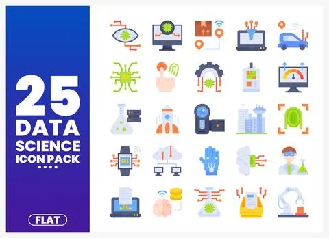 Collection of flat design icons for data science and technology. presented .. Stock Illustration