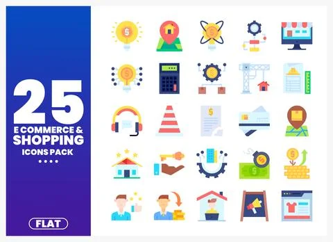 Collection of flat design icons for e-commerce and shopping applications on.. Stock Illustration
