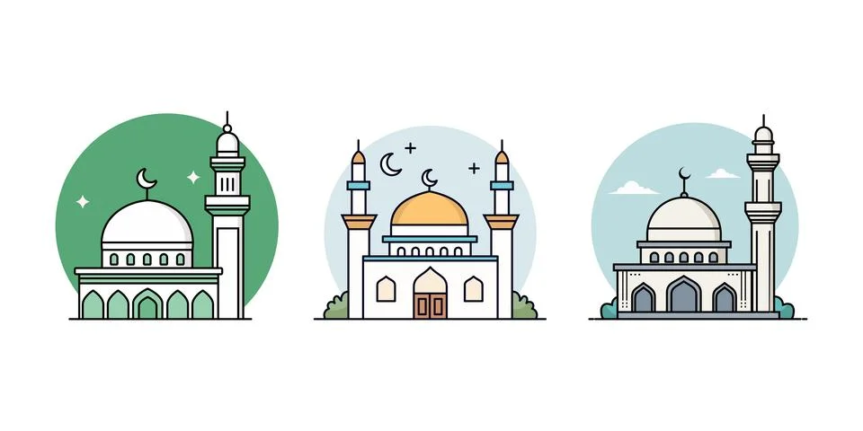Collection of flat design icons for mosque buildings Stock Illustration