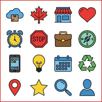 Collection of Flat Design Icons Representing Various Concepts and Objects. Иллюстрация