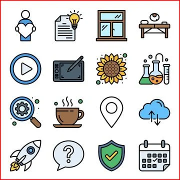 Collection of Flat Design Icons Representing Various Concepts. Ilustração Stock