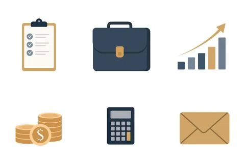 A collection of flat design icons representing business concepts Stock Illustration
