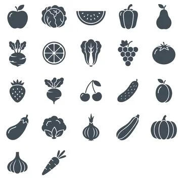 Collection of flat design icons representing fruits and vegetables like app.. Stock Illustration
