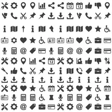 Collection of flat design icons representing various common symbols like to.. Ilustração Stock