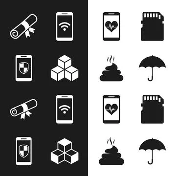 Collection of flat design icons representing technology, security, health, .. Stock Illustration