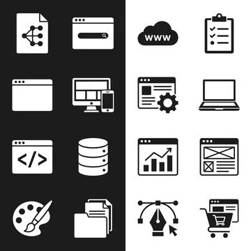 Collection of flat design icons representing web development, programming, .. Stock Illustration