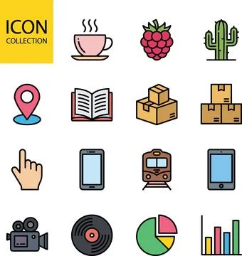 Collection of Flat Design Icons for Various Concepts. Иллюстрация