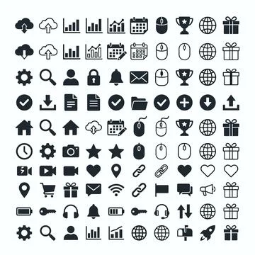 Collection of flat design icons for web and mobile applications, featuring .. Stock Illustration