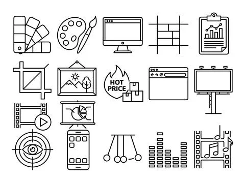 Collection of flat design line icons representing business, marketing, crea.. Stock Illustration