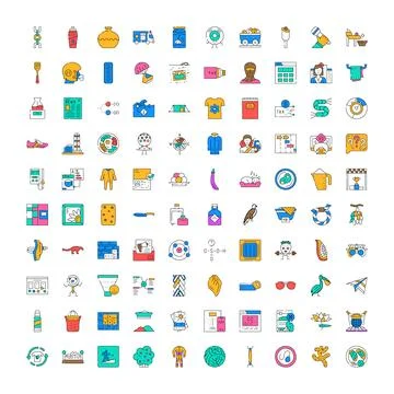 Collection of flat design linear colorful vector icons Illustrazione stock