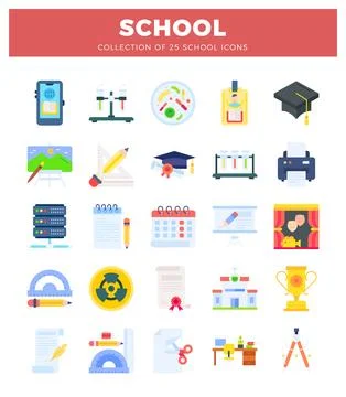 A collection of flat design school icons on a white background 스톡 일러스트